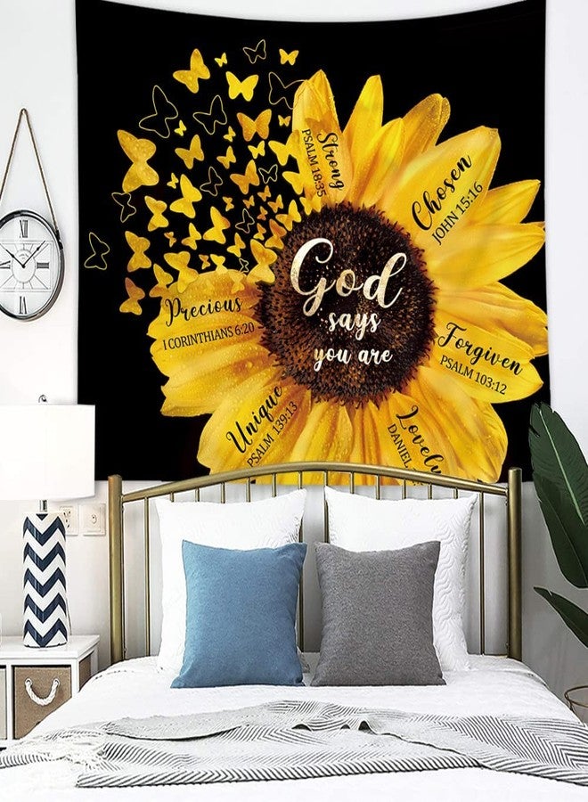 AMBZEK Black Yellow Sunflower Tapestry 51Hx59W Inch Bible Verse Quotes Girl Women Floral Butterfly Bedroom Wall Art Blooming Flower Rustic Country Nature Wall Hanging Living Room Dorm Decor Fabric - Image 3